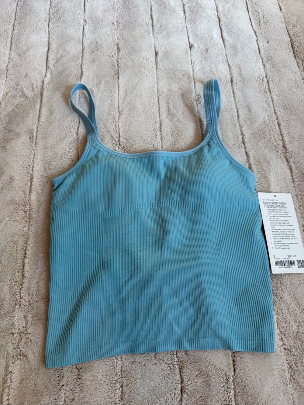 lululemon athletica Ebb to Street Scoop Cropped Tank B/C, Seafoam, Size 8